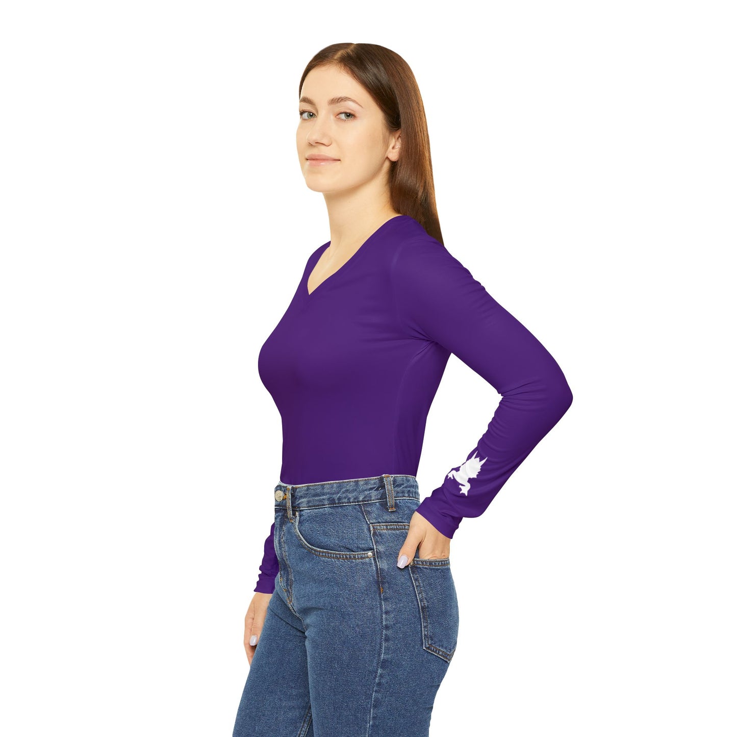 Horned Frog Women's Long Sleeve V-Neck Shirt, Purple