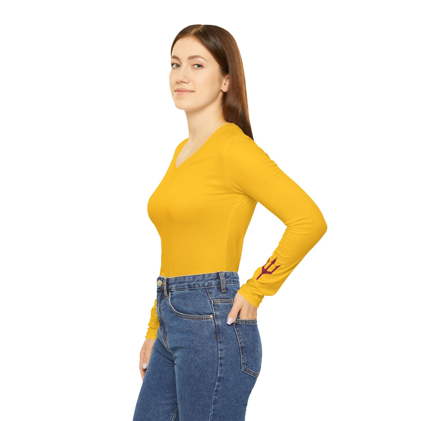 Trident Women's Long Sleeve V-Neck Shirt, Gold
