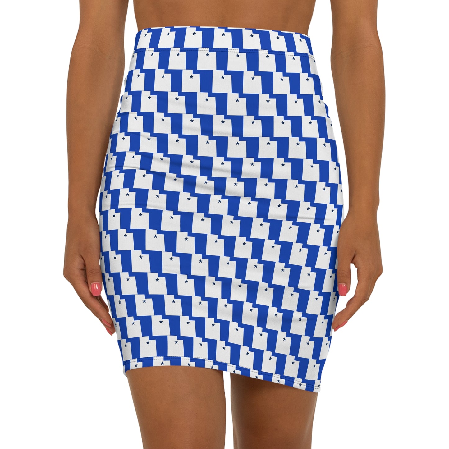 Provo Light Blue Print Mid-Waist Pencil Skirt