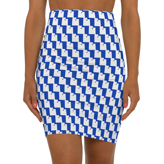 Provo Light Blue Print Mid-Waist Pencil Skirt