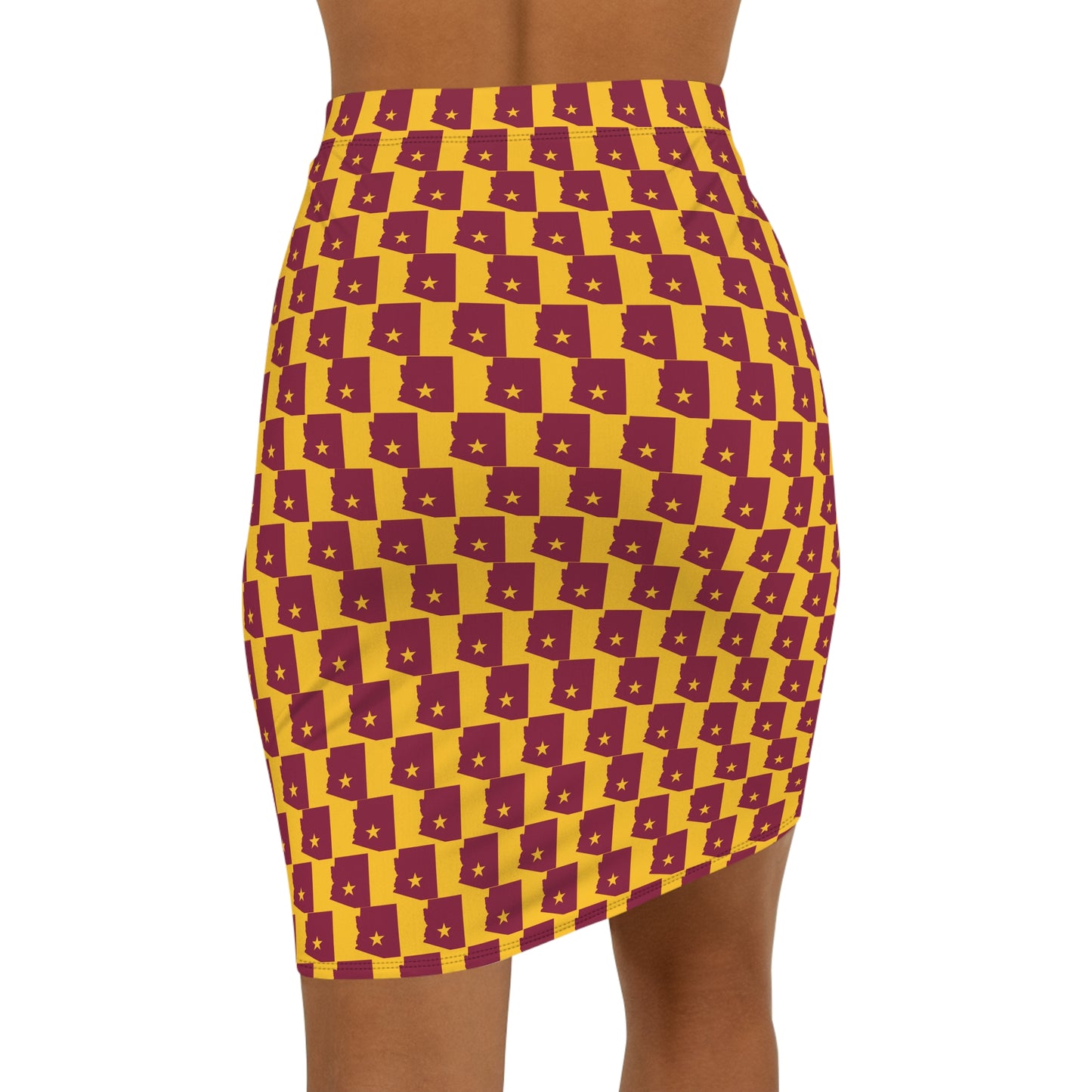 Tempe Gold Print, Chic Geometric Women's Mid-Waist Pencil Skirt, Stylish Office Wear, Trendy Date Night Outfit, Summer Party Look, Unique Gift Idea