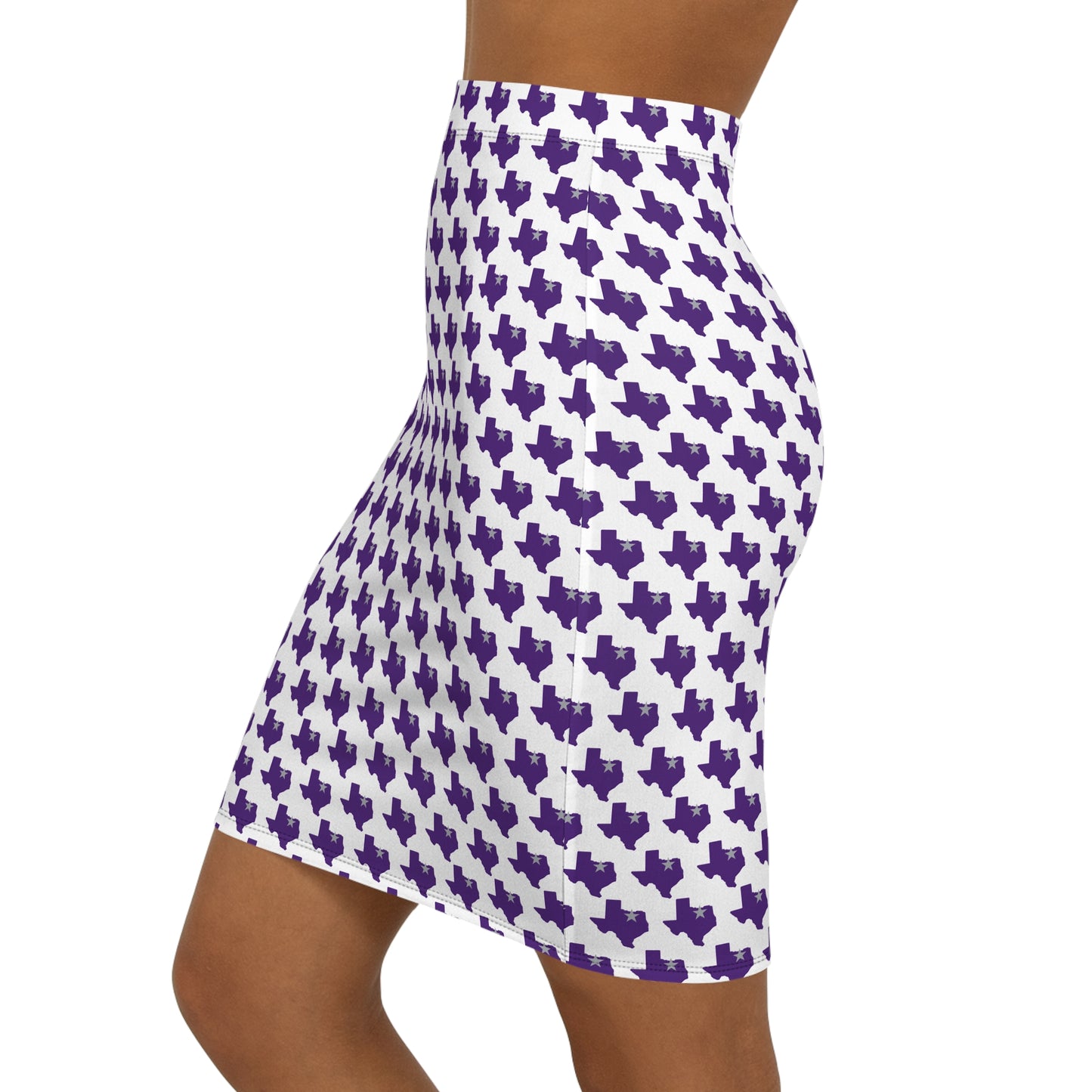 Ft Worth White Print, Trendy Women's Mid-Waist Pencil Skirt - Stylish, Chic, Party, Workwear, Fashionable Outfits