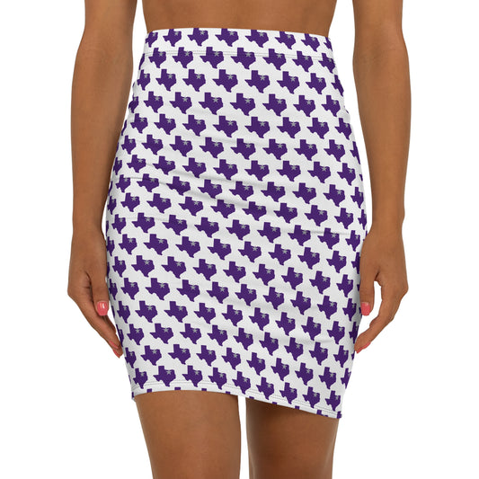 Ft Worth White Print, Trendy Women's Mid-Waist Pencil Skirt - Stylish, Chic, Party, Workwear, Fashionable Outfits