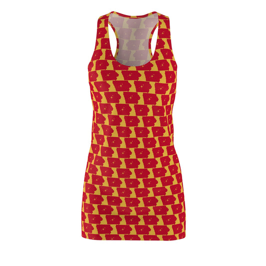 Iowa Gold Print, Vibrant Women's Racerback Dress - Summer Style, Casual Dress, Vacation Wear, Holiday Outfit, Festive Apparel