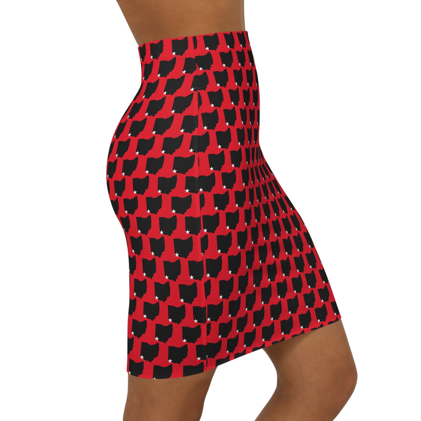 Cincinnati Red Print, Red Ohio Hearts Women's Pencil Skirt, Stylish Office Wear, Date Night Outfit, Trendy Skirt, Special Occasions Attire