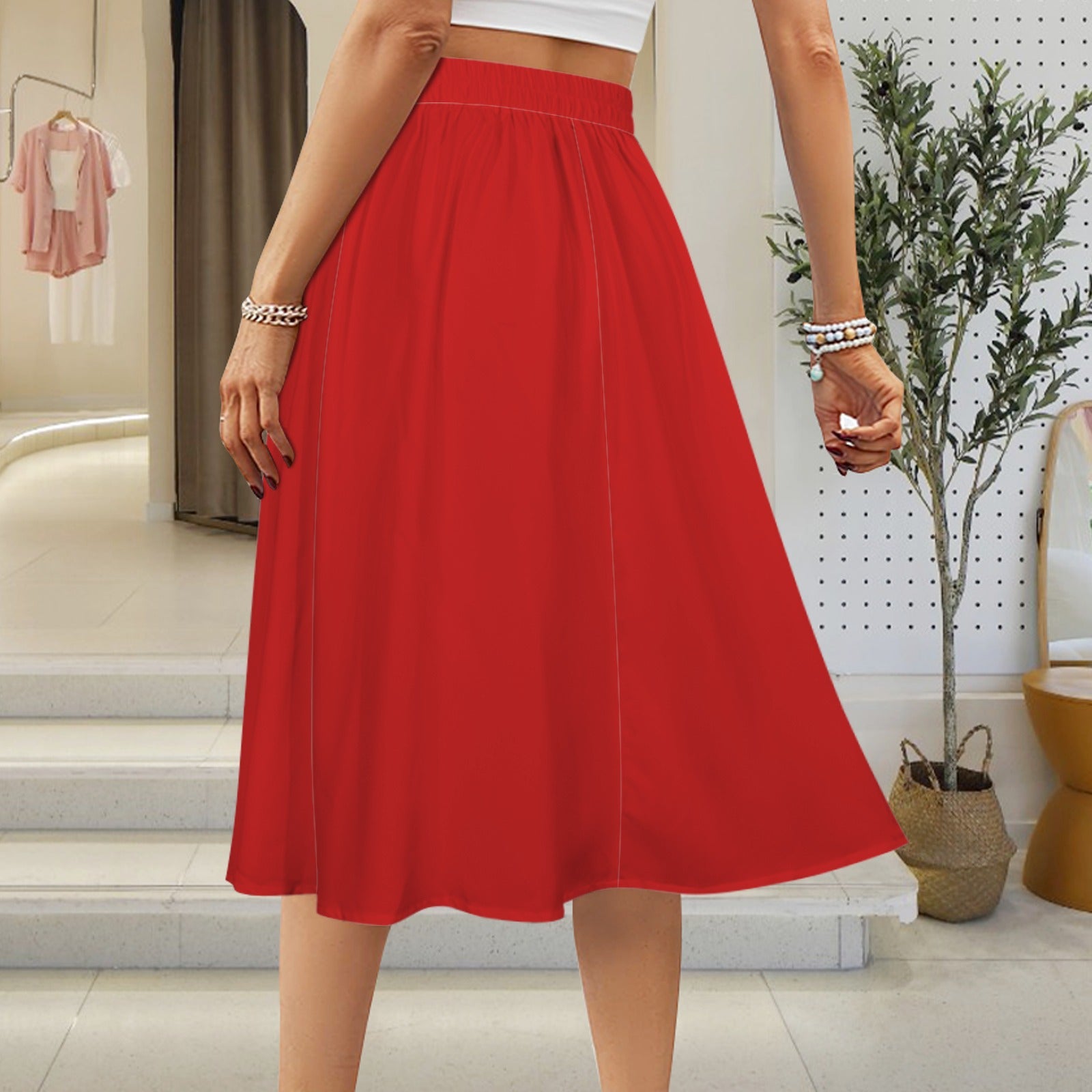Feather Maxi Skirt, Red