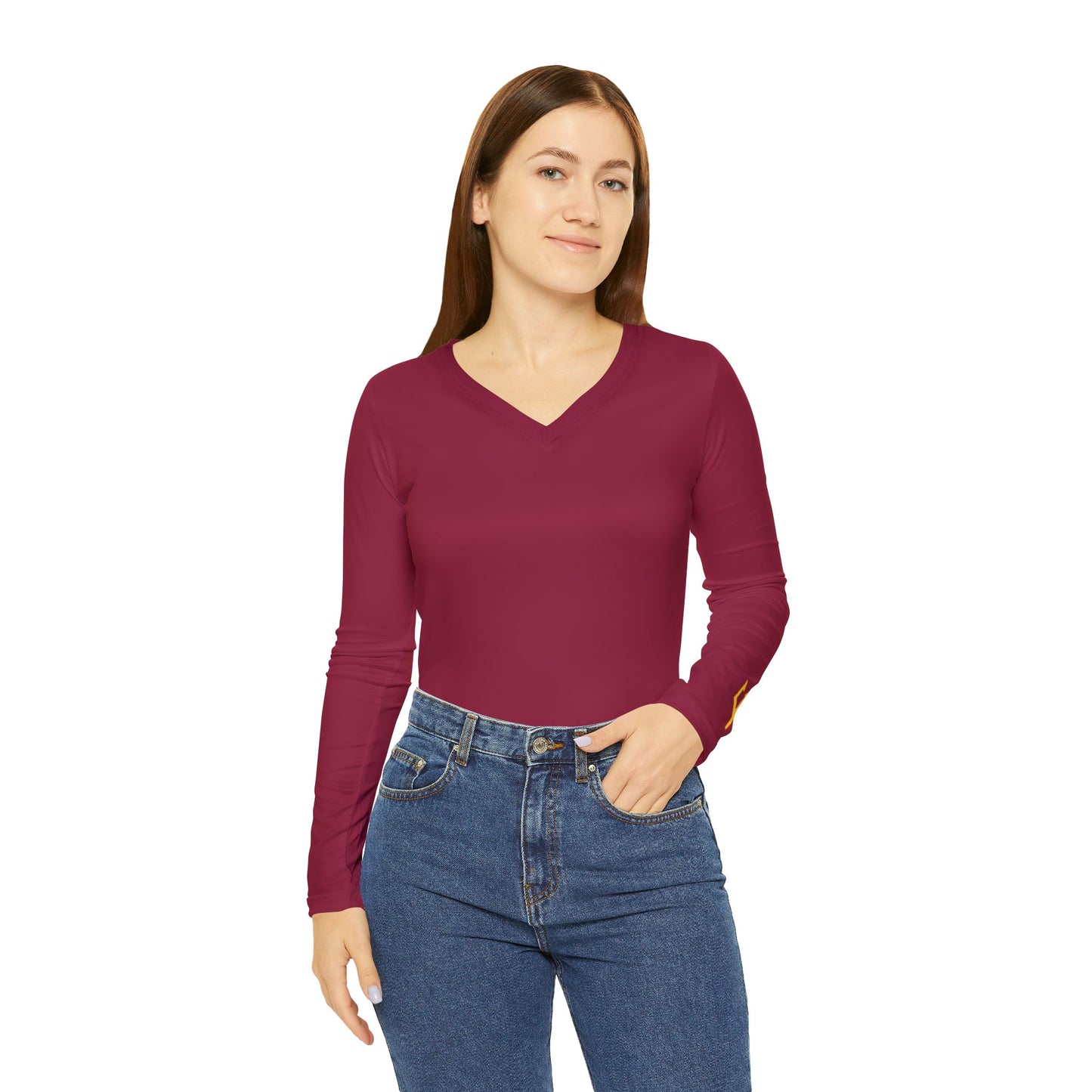 Trident Women's Long Sleeve V-Neck Shirt, Maroon