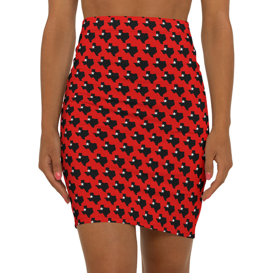 Lubbock Red Print, Vibrant Texas Print Pencil Skirt, Women's Fashion, Stylish Party Wear, Casual Summer Style, Perfect for Celebrations