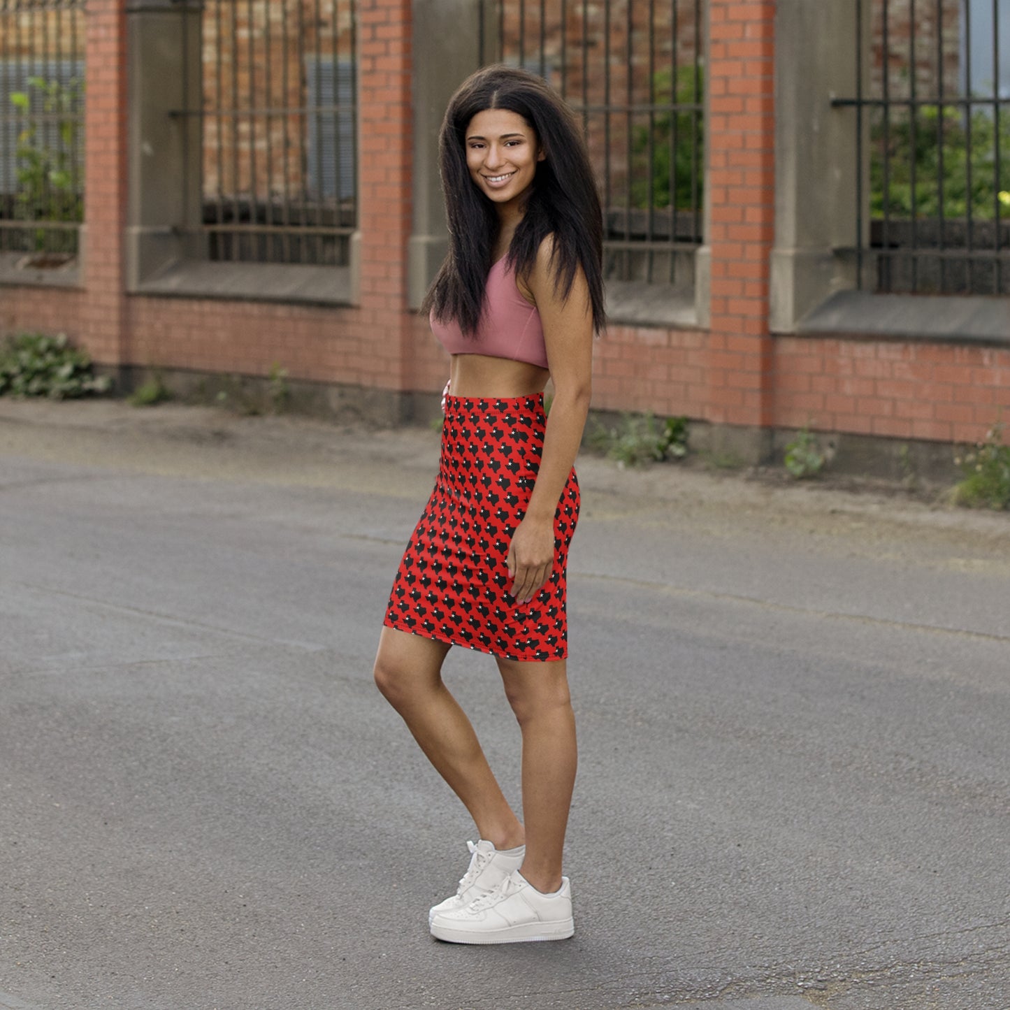 Lubbock Red Print, Vibrant Texas Print Pencil Skirt, Women's Fashion, Stylish Party Wear, Casual Summer Style, Perfect for Celebrations