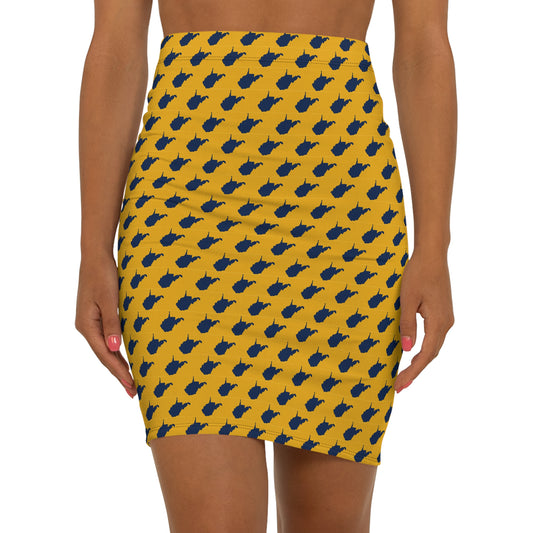 WV Print Gold, Stylish Women's Pencil Skirt, Trendy Office Wear, Casual Evening Outfit, Ideal for Parties and Celebrations, Fashionable Gifting Option