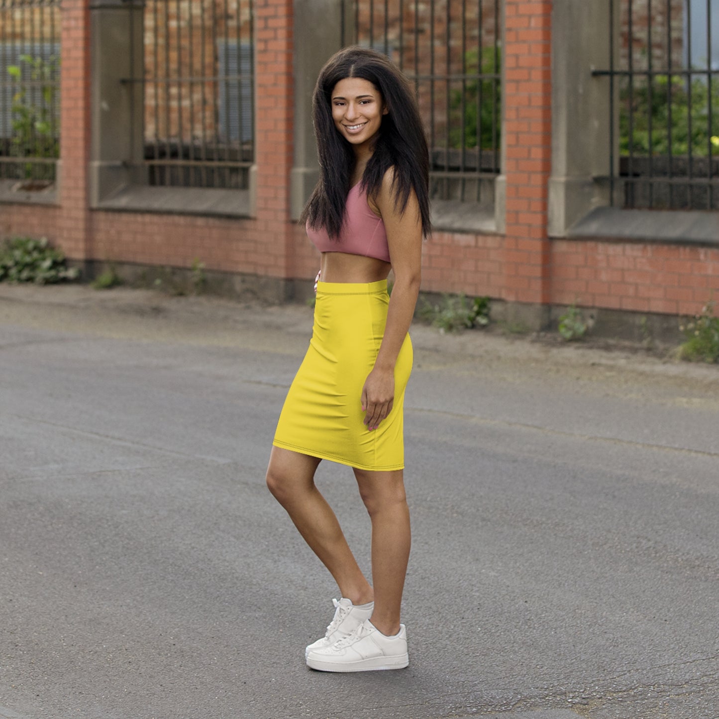 WV Yellow Mid-Waist Pencil Skirt