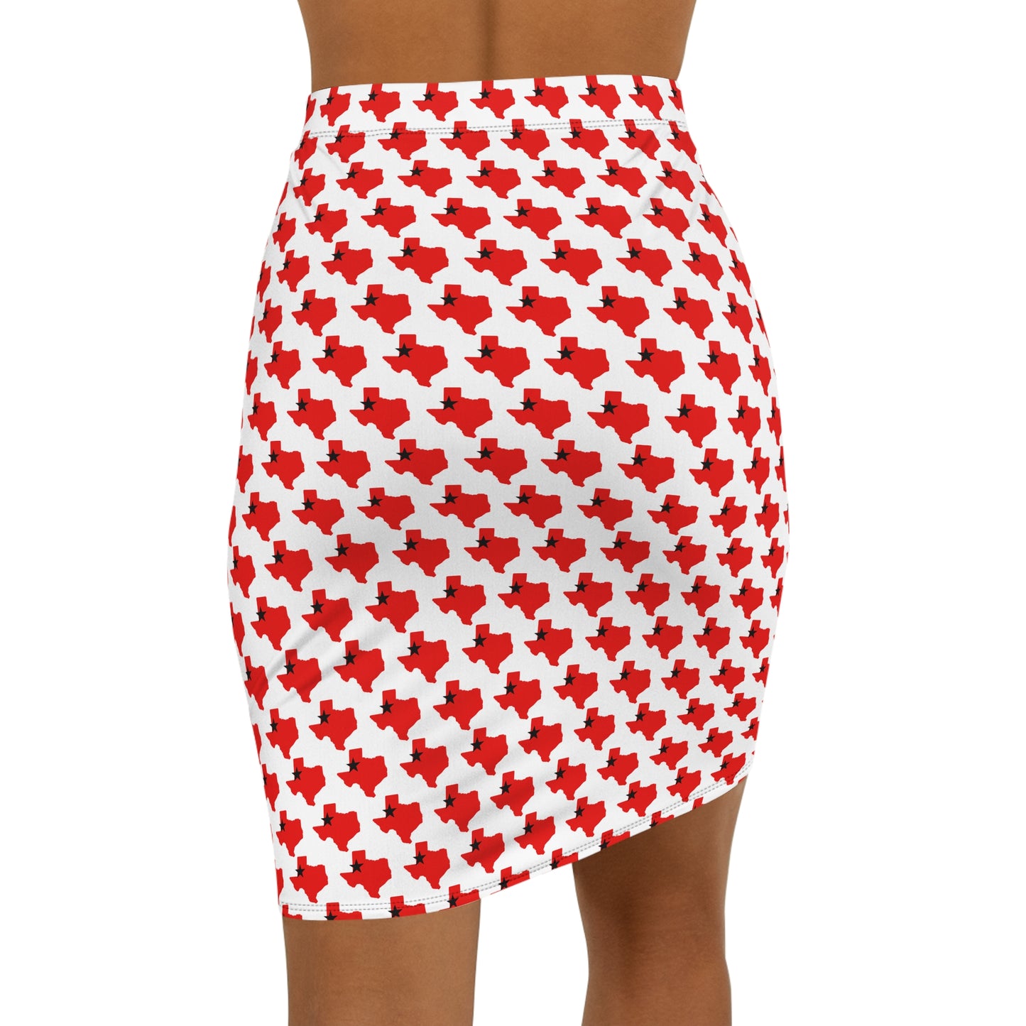 Lubbock White Print, Red Cross Pattern Women's Pencil Skirt, Stylish Mid-Waist Skirt for Casual or Formal Events, Perfect for Fashion Lovers and Gift Ideas