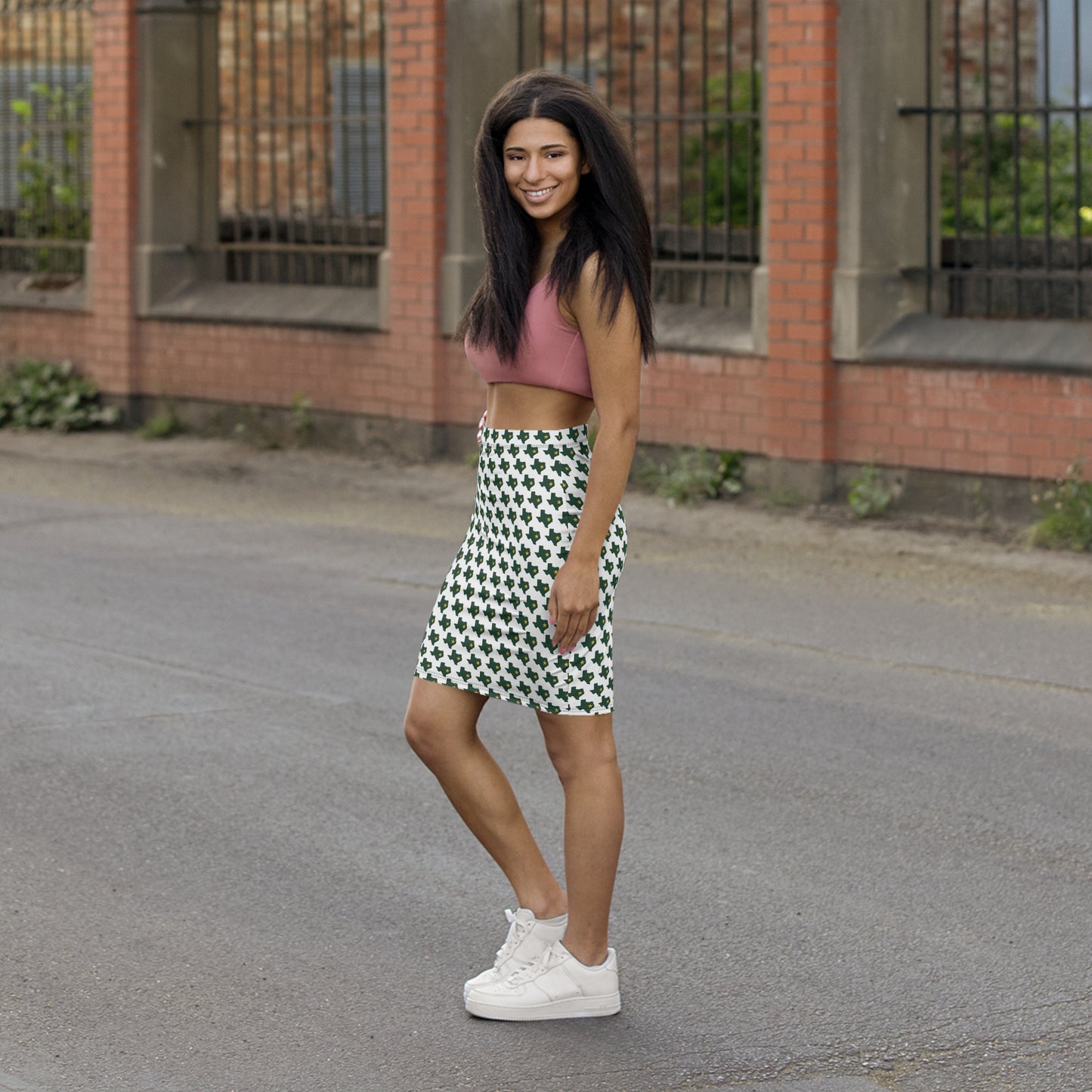 Waco White Print Women's Mid-Waist Pencil Skirt
