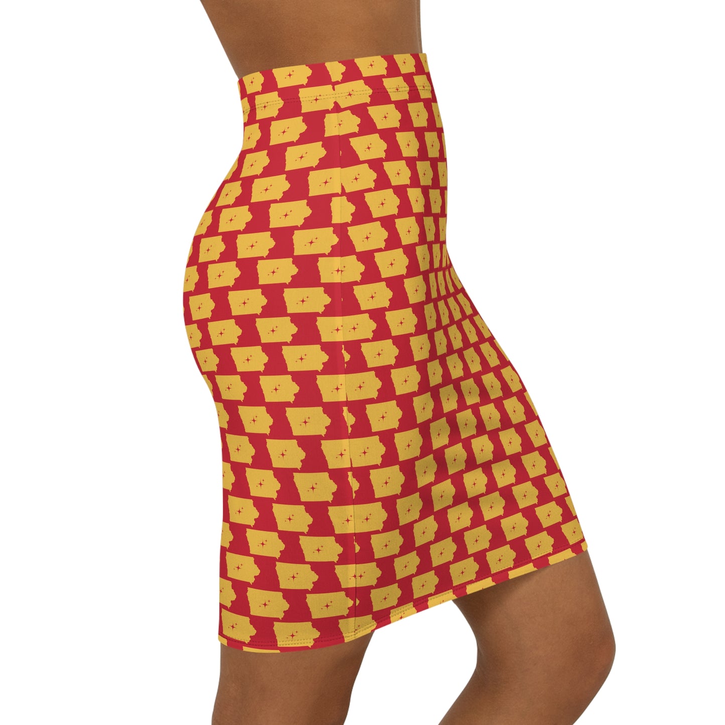 Ames Print Red, Stylish Women's Mid-Waist Pencil Skirt, Trendy Skirt, Everyday Wear, Office Outfit, Casual Gatherings, Holiday Fashion