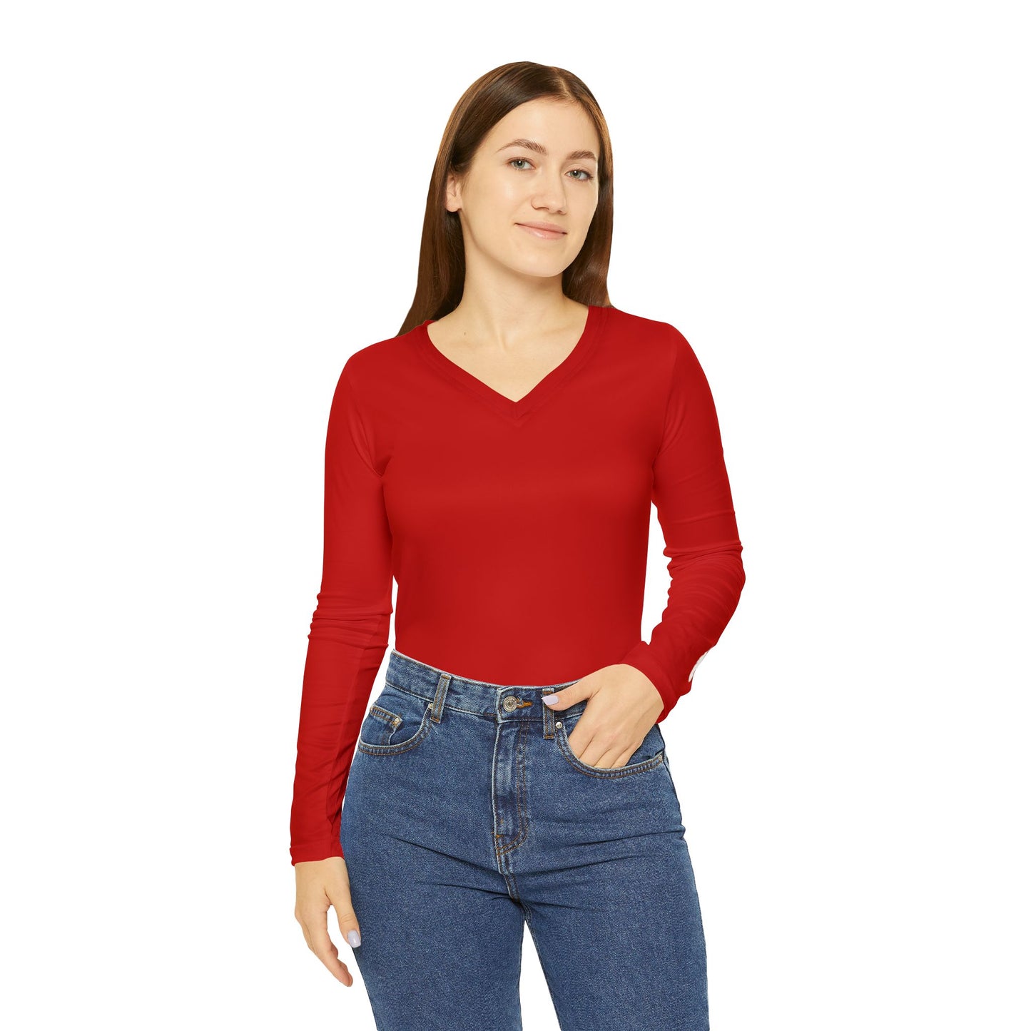 Feather Women's Long Sleeve V-Neck Shirt, Red