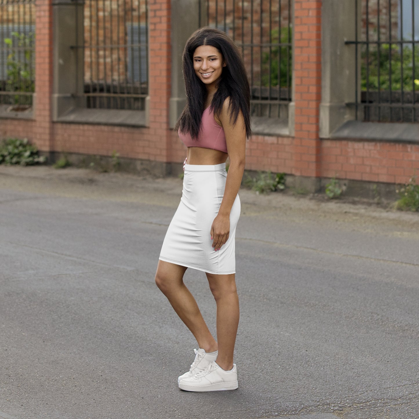 Conference White Women's Mid-Waist Pencil Skirt