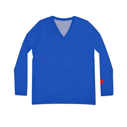 Jayhawk Women's Long Sleeve V-Neck Shirt, Blue