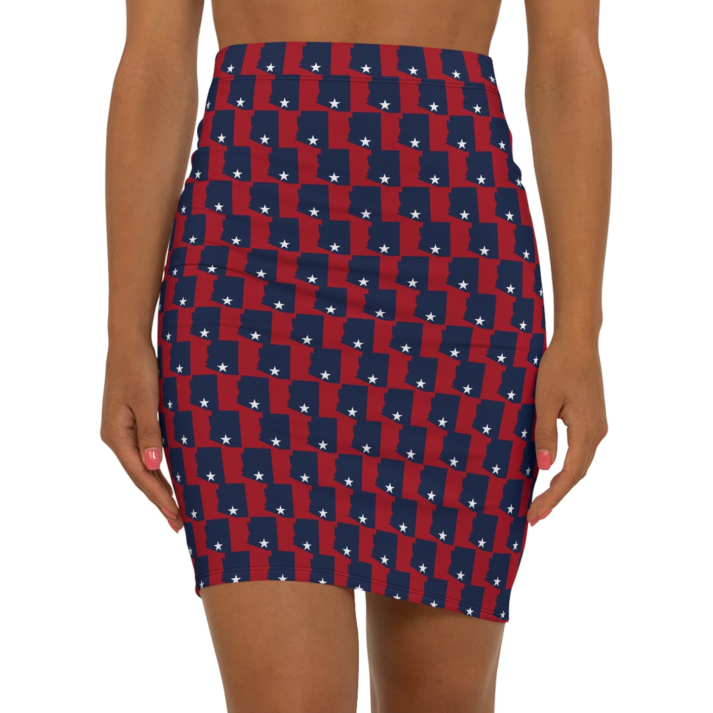 Tucson Red Print, Women's Mid-Waist Pencil Skirt, Red White Blue Skirt, USA Pride Skirt, Independence Day Fashion, Casual Summer Outfit