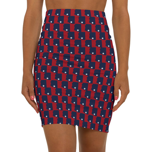Tucson Red Print, Women's Mid-Waist Pencil Skirt, Red White Blue Skirt, USA Pride Skirt, Independence Day Fashion, Casual Summer Outfit