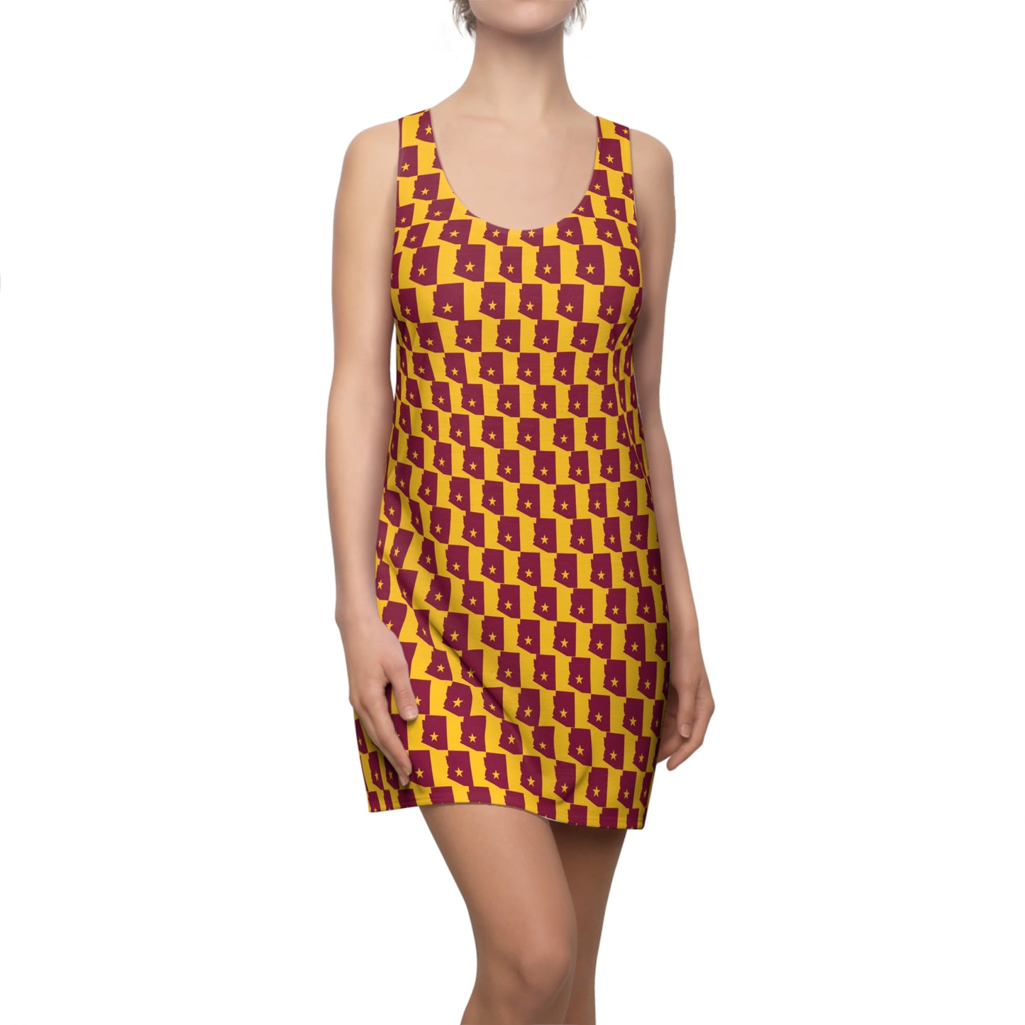 AZ Gold Print, Vibrant Patterned Racerback Dress