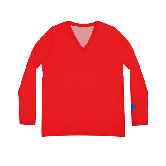 Jayhawk Women's Long Sleeve V-Neck Shirt, Crimson