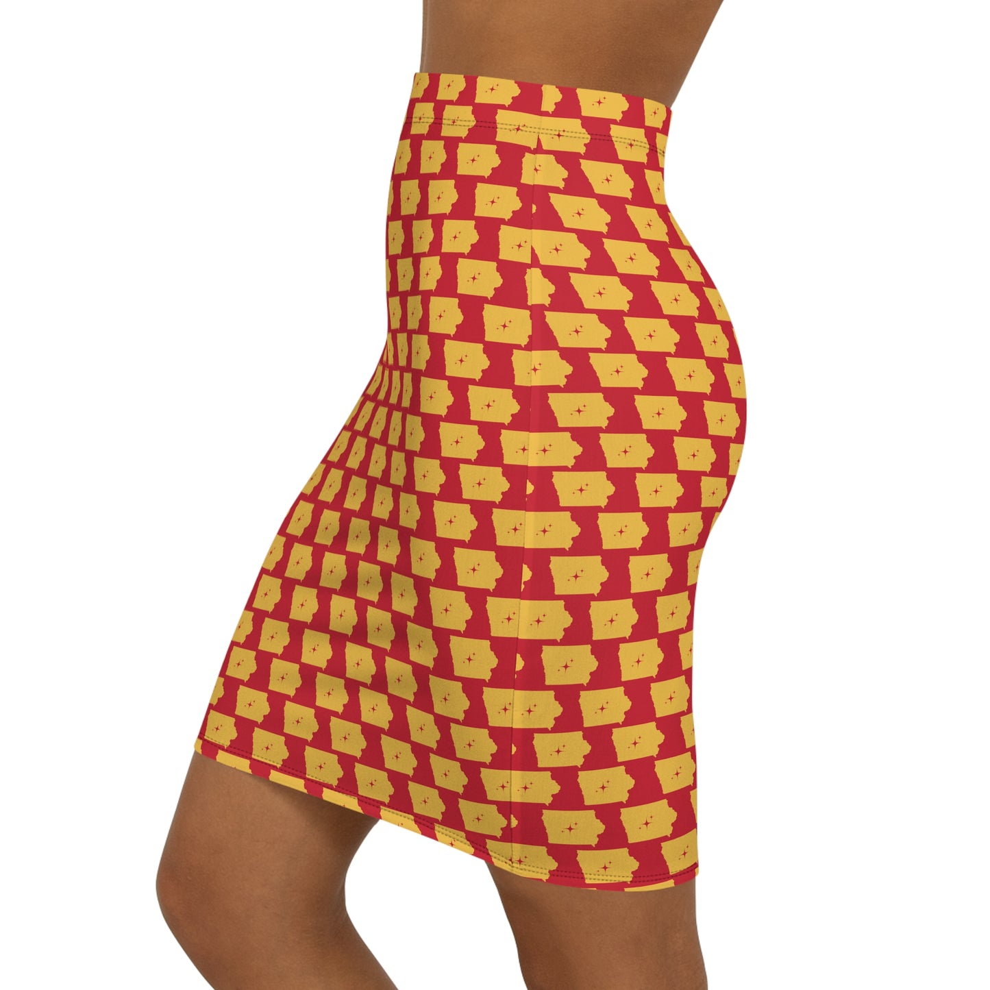 Ames Print Red, Stylish Women's Mid-Waist Pencil Skirt, Trendy Skirt, Everyday Wear, Office Outfit, Casual Gatherings, Holiday Fashion