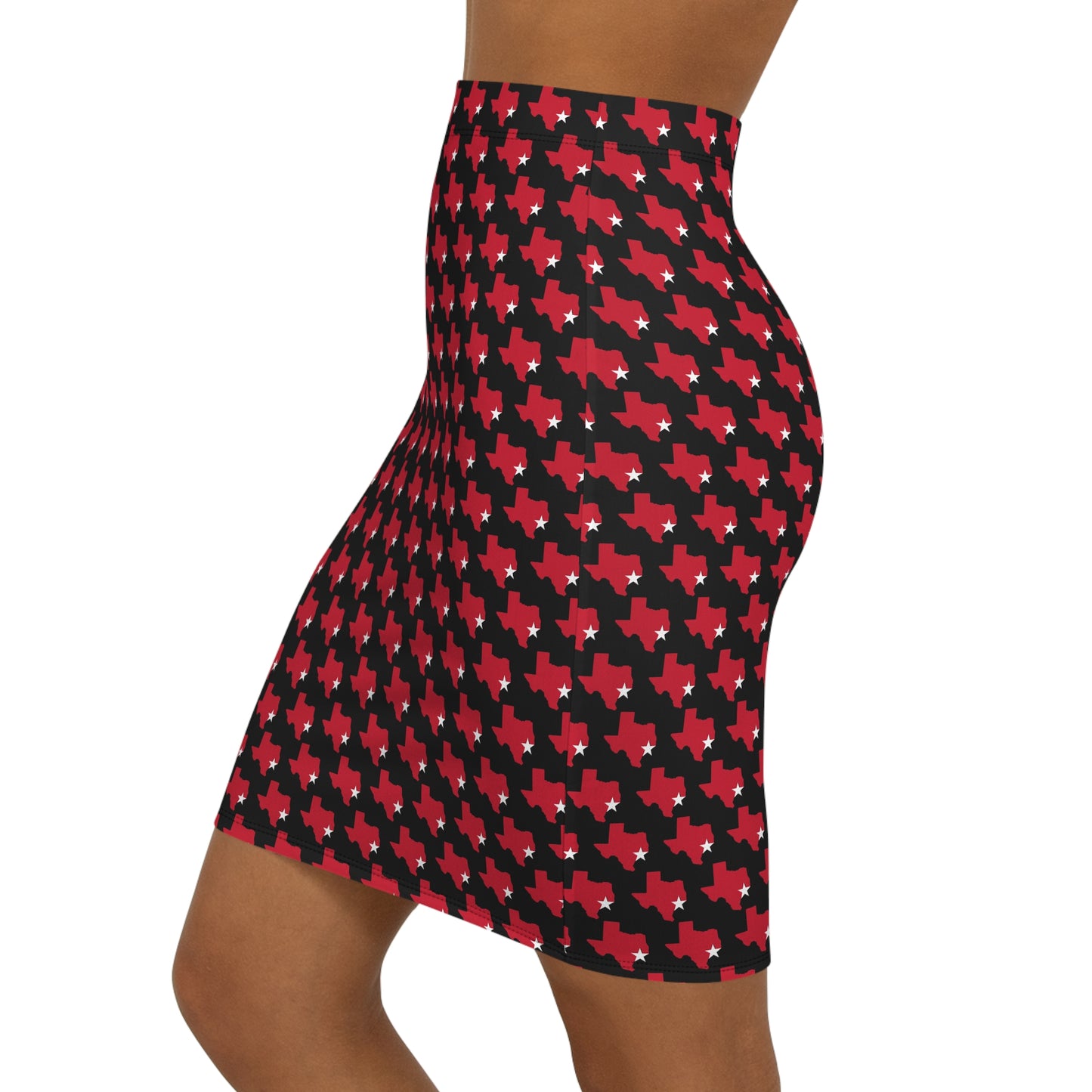 Houston Black Print, Mid-Waist Pencil Skirt, Stylish Office Wear, Polished Look, Perfect for Texas Pride, Unique Gift for Her, Trendy Casual Style