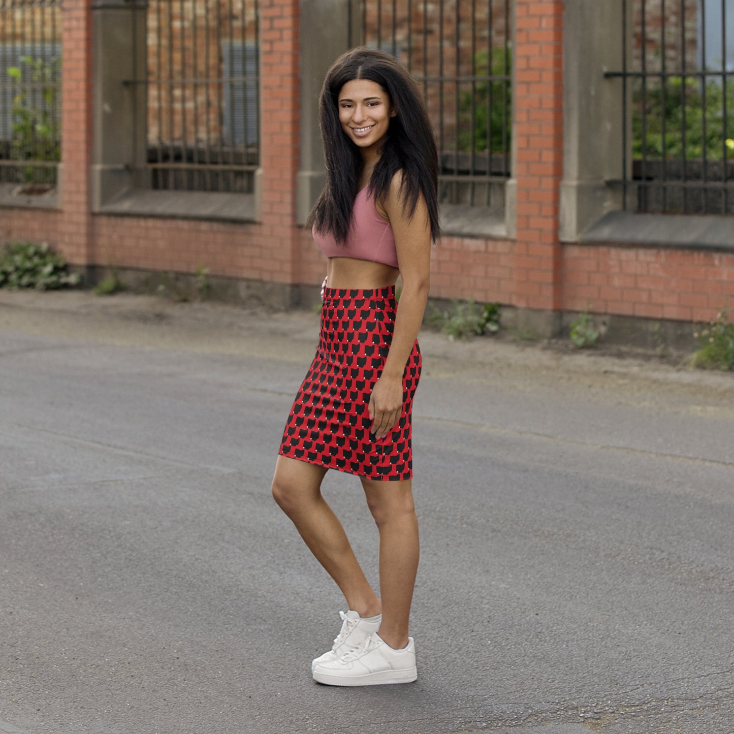 Cincinnati Red Print, Red Ohio Hearts Women's Pencil Skirt, Stylish Office Wear, Date Night Outfit, Trendy Skirt, Special Occasions Attire