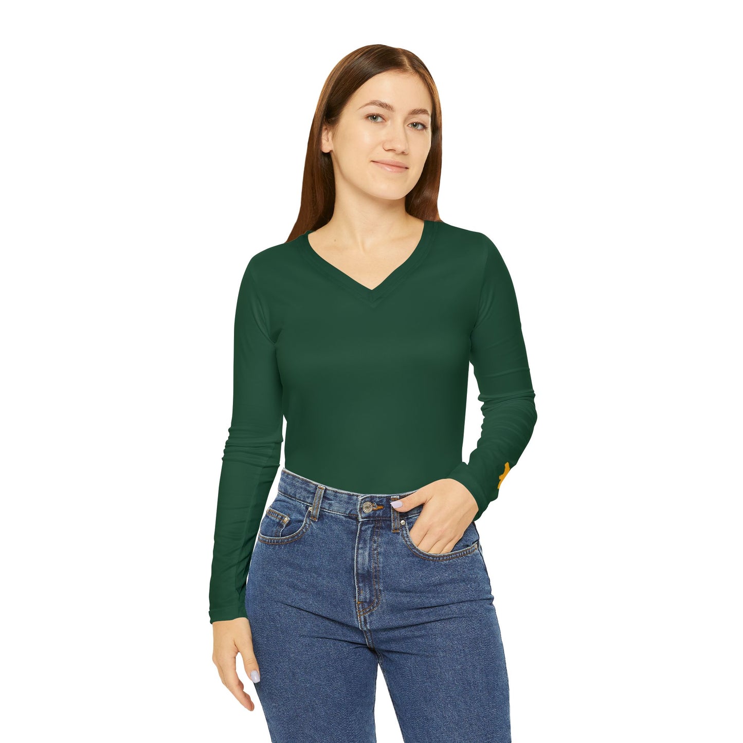 Bear Women's Long Sleeve V-Neck Shirt, Green