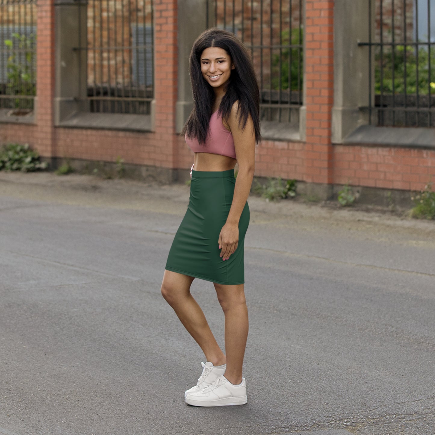 Waco Green Women's Mid-Waist Pencil Skirt
