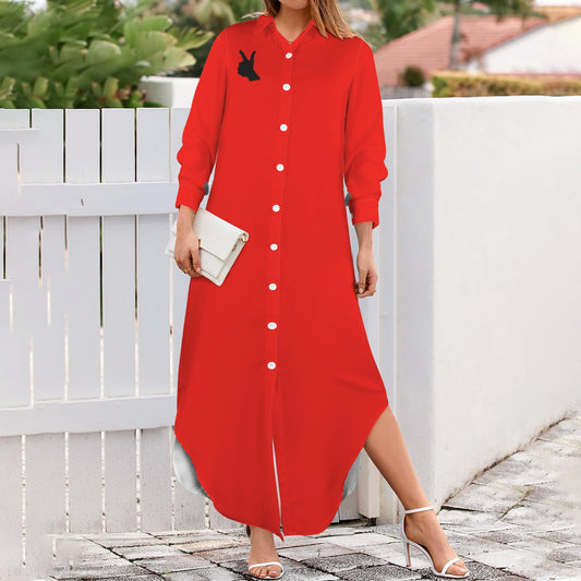 Guns Up Long Sleeve Shirt Dress, Scarlet