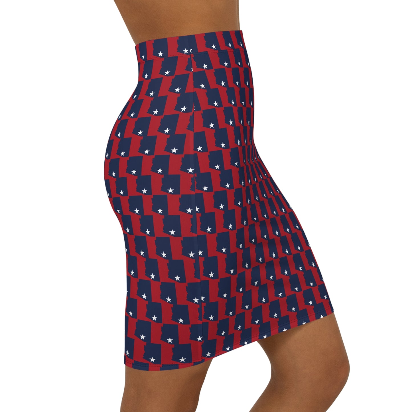 Tucson Red Print, Women's Mid-Waist Pencil Skirt, Red White Blue Skirt, USA Pride Skirt, Independence Day Fashion, Casual Summer Outfit