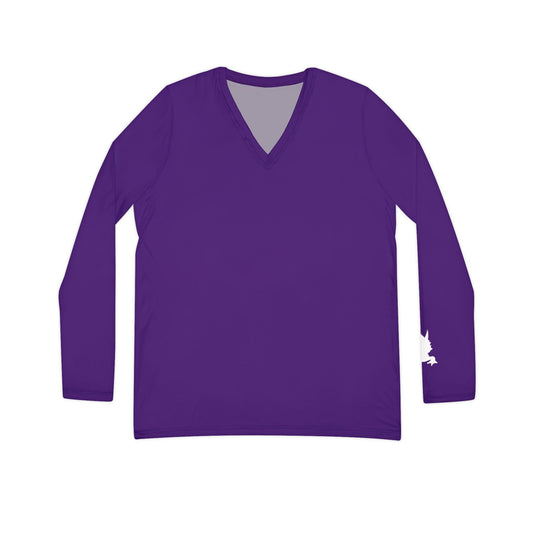 Horned Frog Women's Long Sleeve V-Neck Shirt, Purple