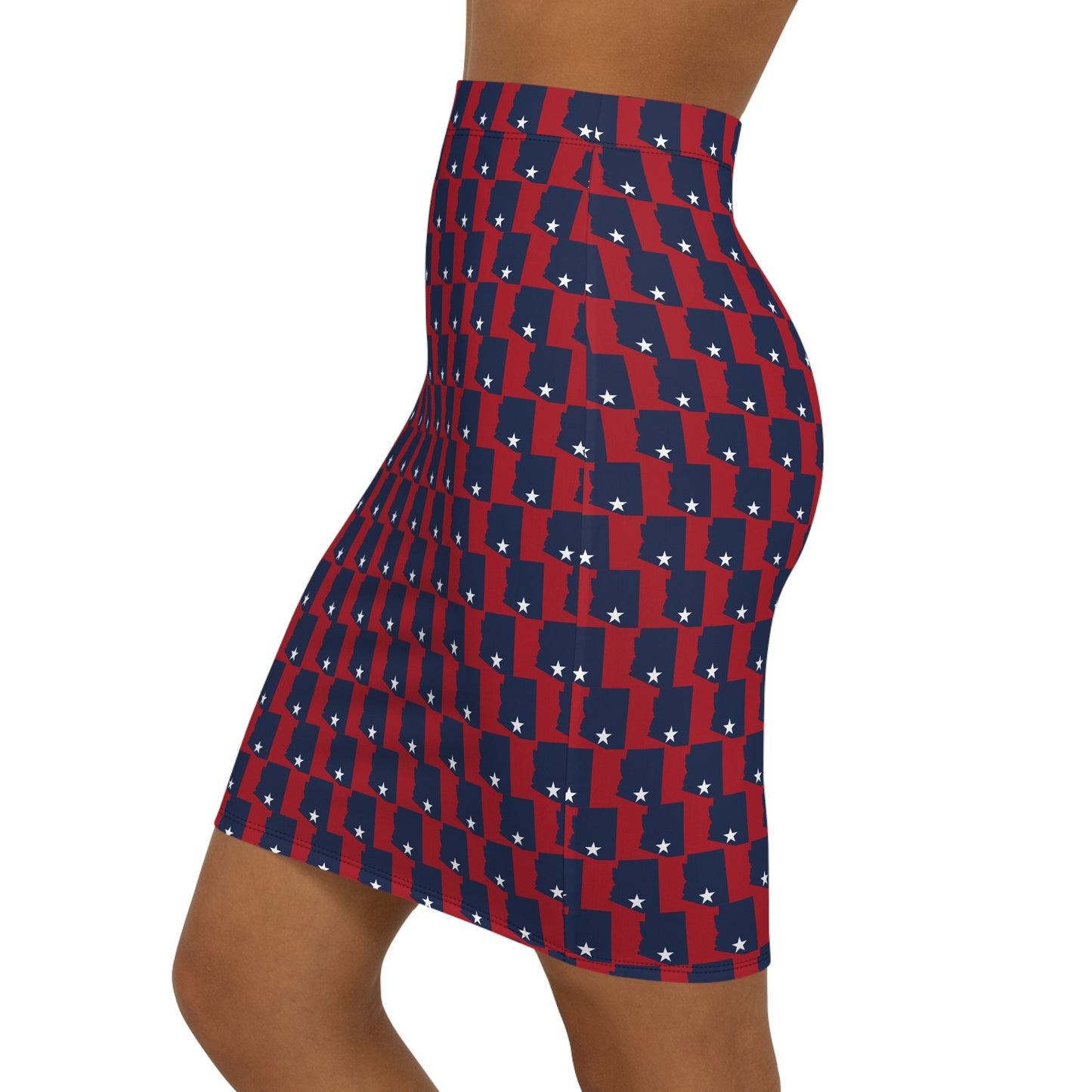 Tucson Red Print, Women's Mid-Waist Pencil Skirt, Red White Blue Skirt, USA Pride Skirt, Independence Day Fashion, Casual Summer Outfit