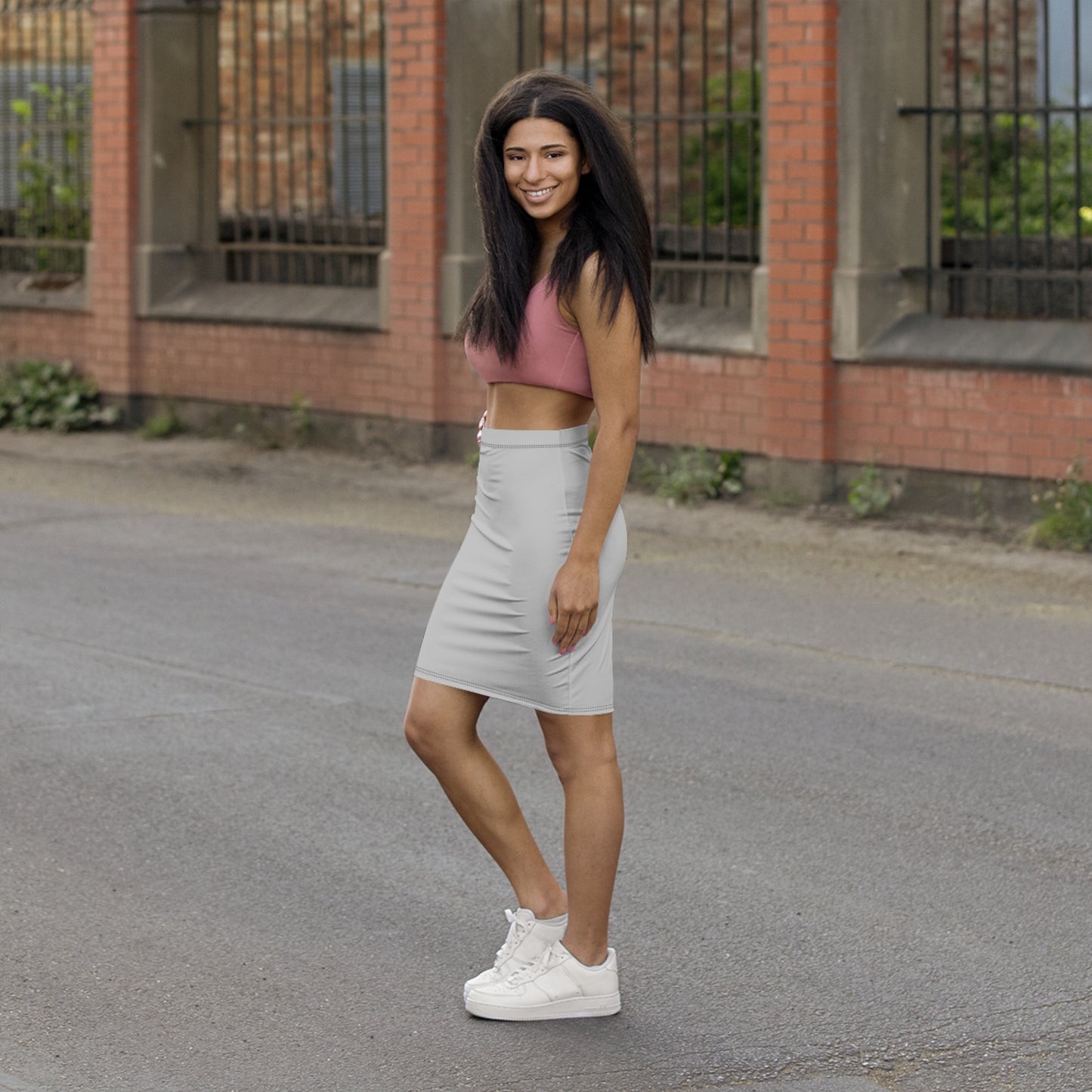Manhattan Gray Mid-Waist Pencil Skirt