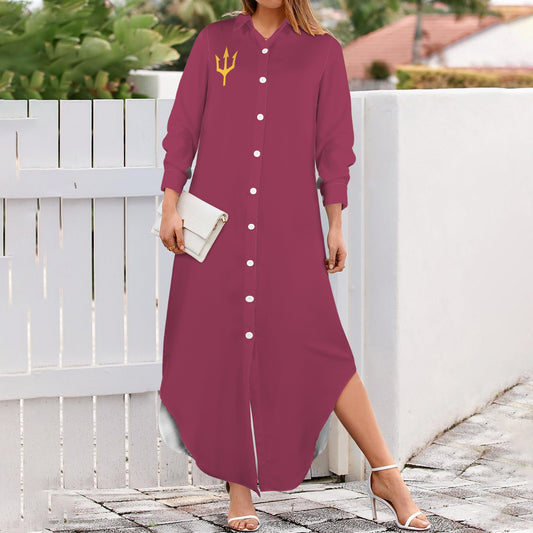 Trident Long Sleeve Shirt Dress, Maroon