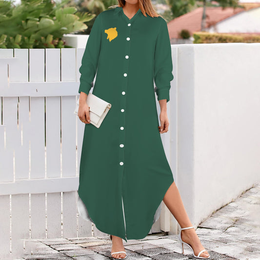 Bear Long Sleeve Shirt Dress, Green