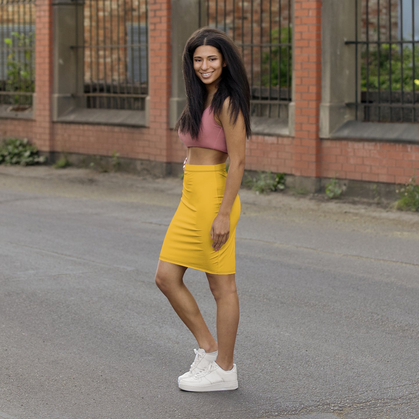 Tempe Gold Yellow Pencil Skirt