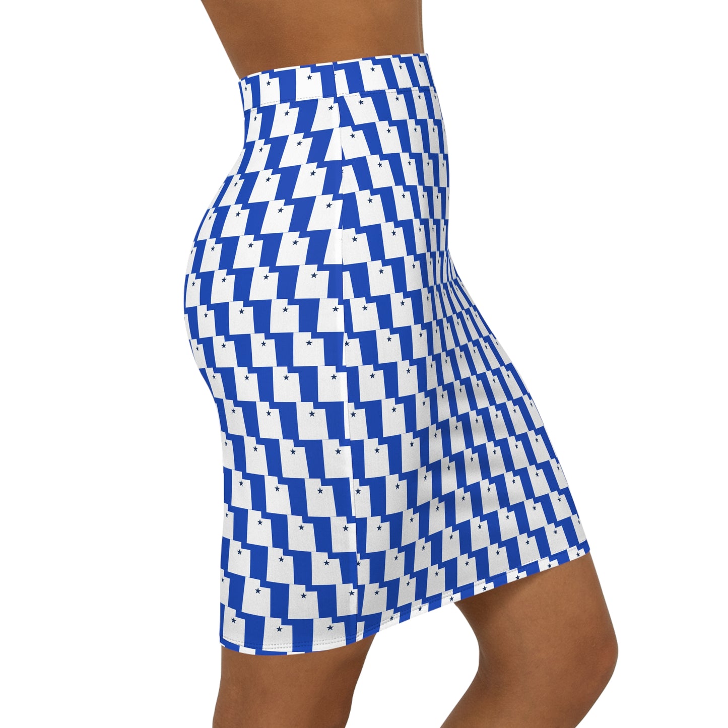 Provo Light Blue Print Mid-Waist Pencil Skirt