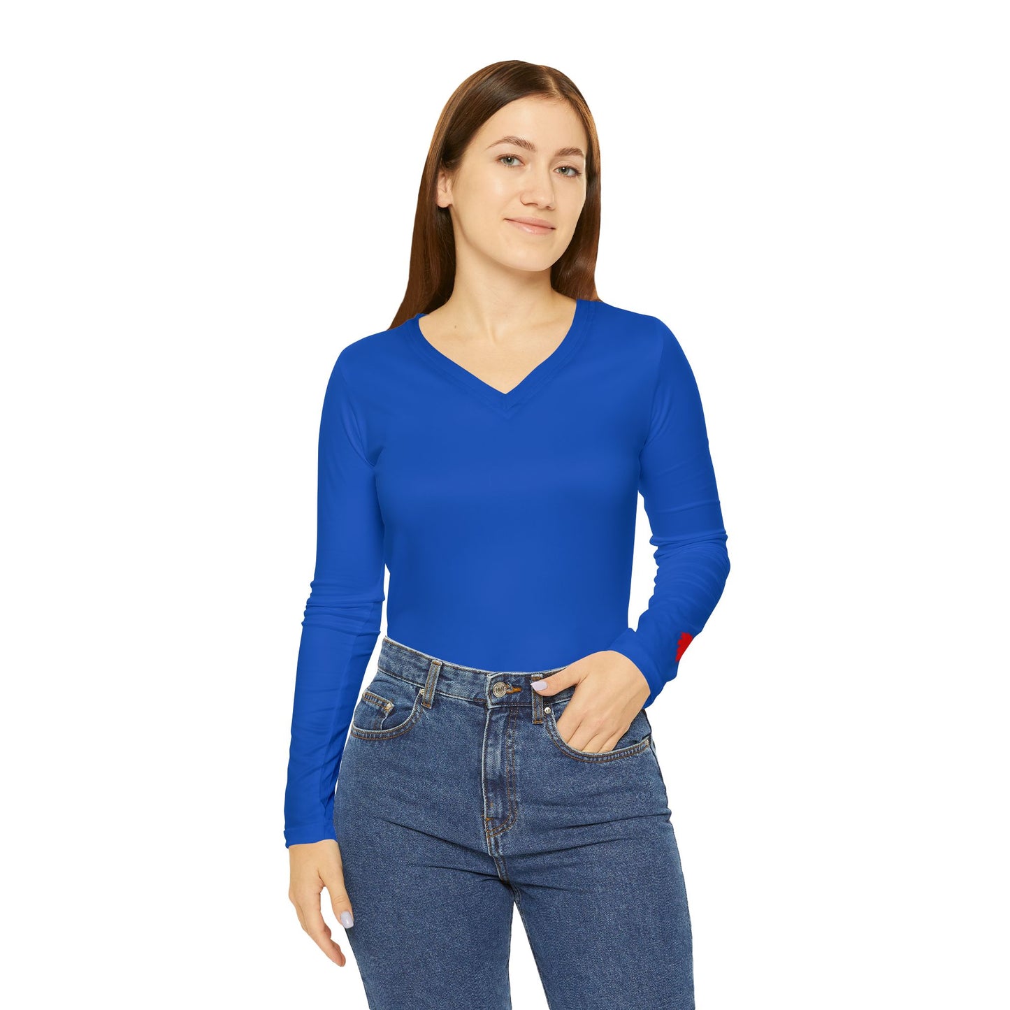 Jayhawk Women's Long Sleeve V-Neck Shirt, Blue