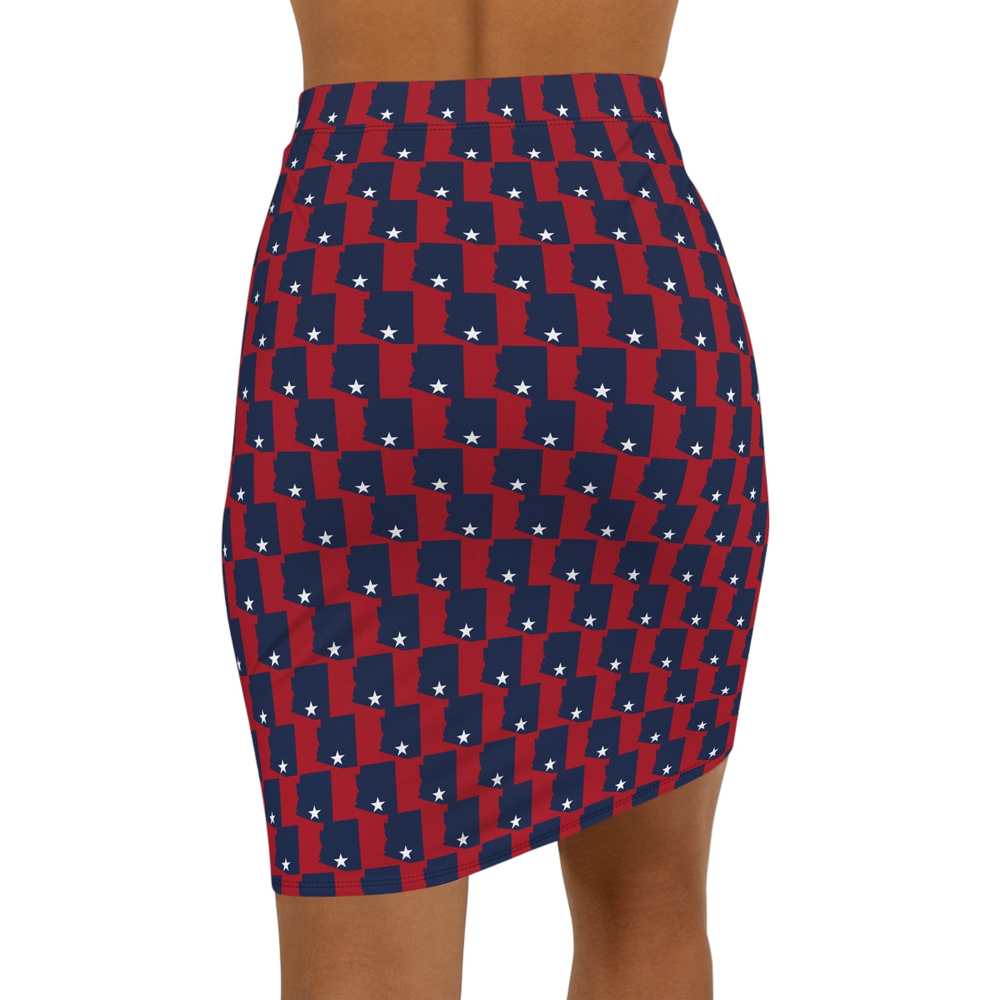 Tucson Red Print, Women's Mid-Waist Pencil Skirt, Red White Blue Skirt, USA Pride Skirt, Independence Day Fashion, Casual Summer Outfit