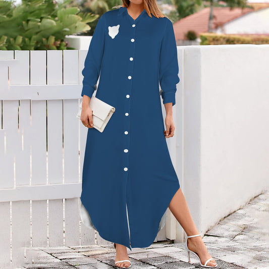 Cougar Long Sleeve Shirt Dress, Blue