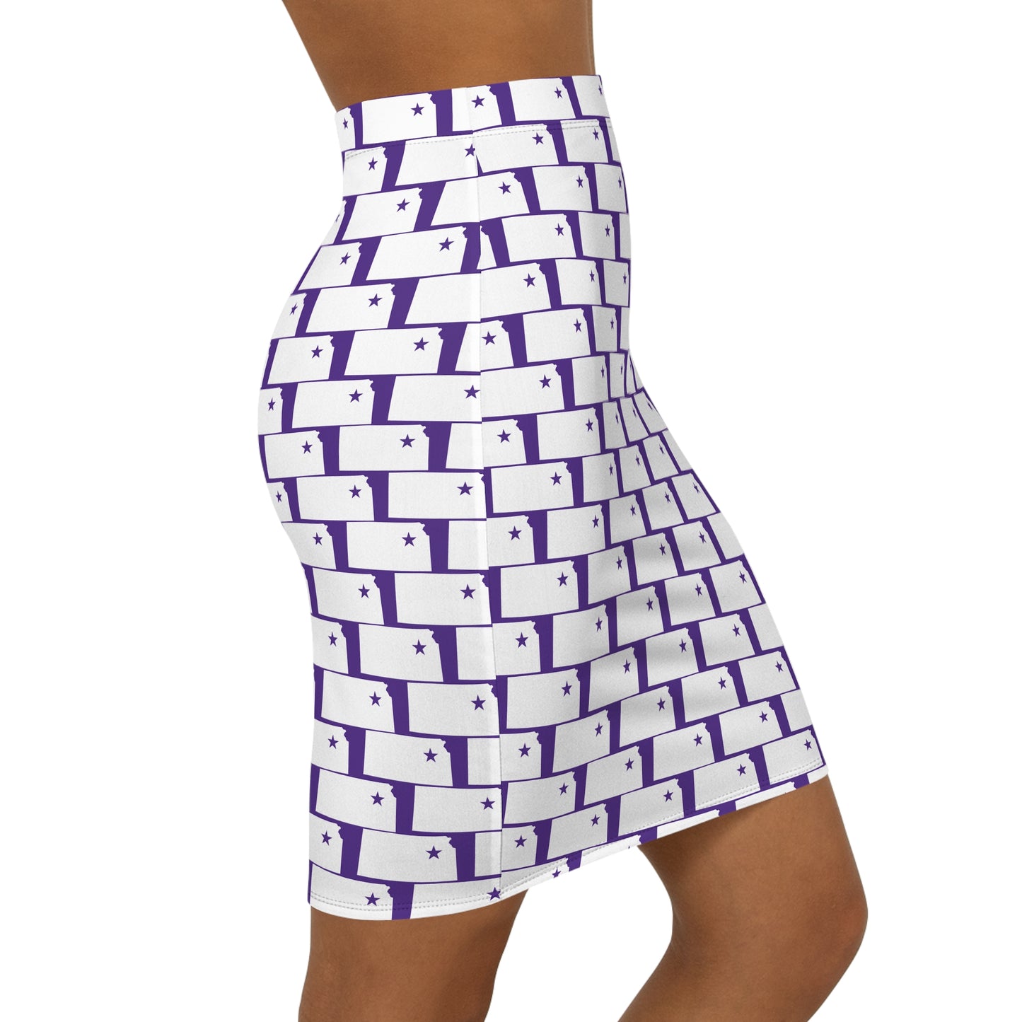 Manhattan Purple Print, Women's Mid-Waist Pencil Skirt with Star Pattern, Stylish Office Wear, Party Outfit, Versatile Fashion Piece, Date Night Essential