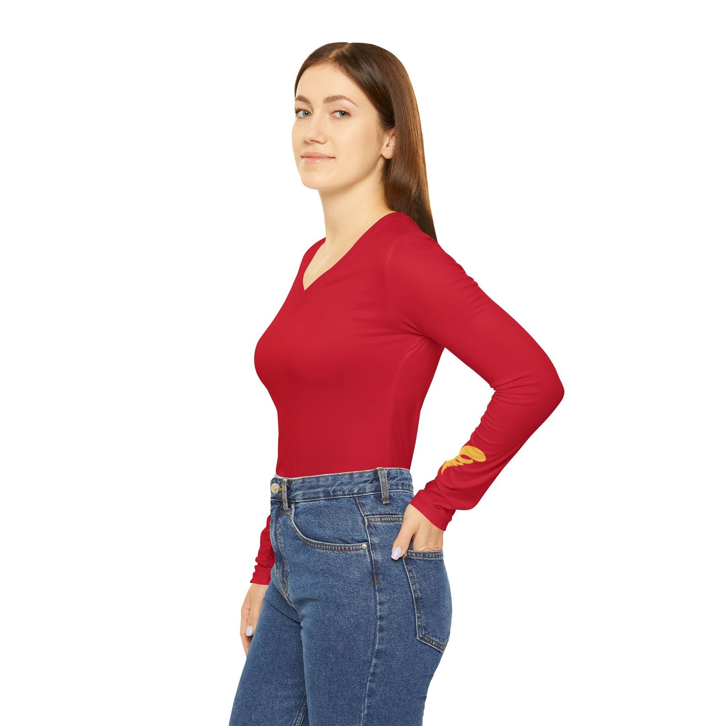 Cyclone Women's Long Sleeve V-Neck Shirt, Cardinal
