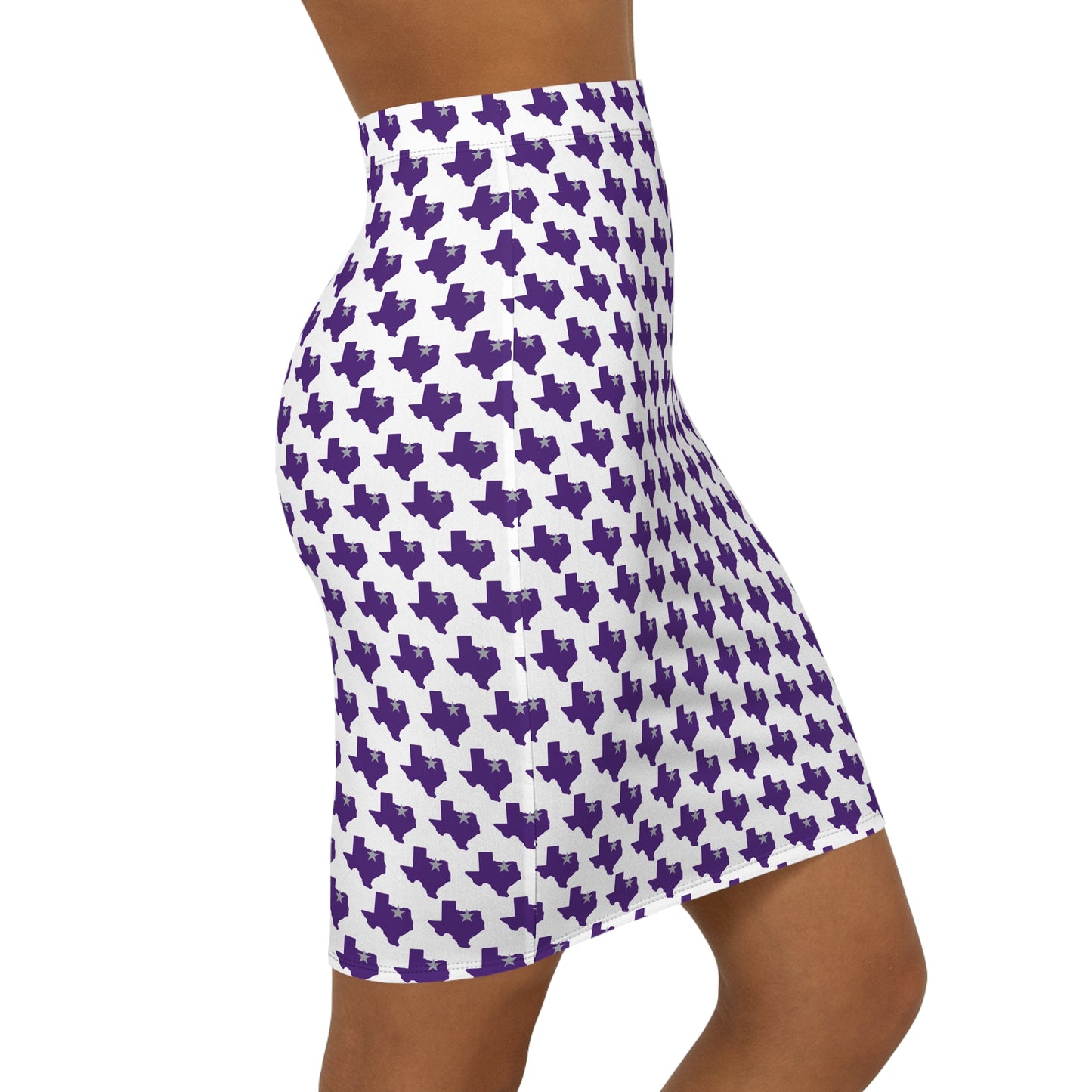 Ft Worth White Print, Trendy Women's Mid-Waist Pencil Skirt - Stylish, Chic, Party, Workwear, Fashionable Outfits