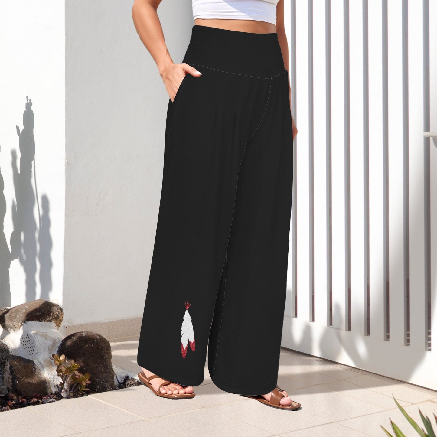 Glitter Feathers Pants, Black