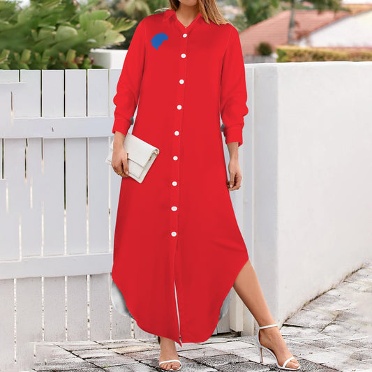 Jayhawk Long Sleeve Shirt Dress, Crimson