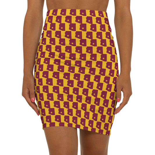 Tempe Gold Print, Chic Geometric Women's Mid-Waist Pencil Skirt, Stylish Office Wear, Trendy Date Night Outfit, Summer Party Look, Unique Gift Idea