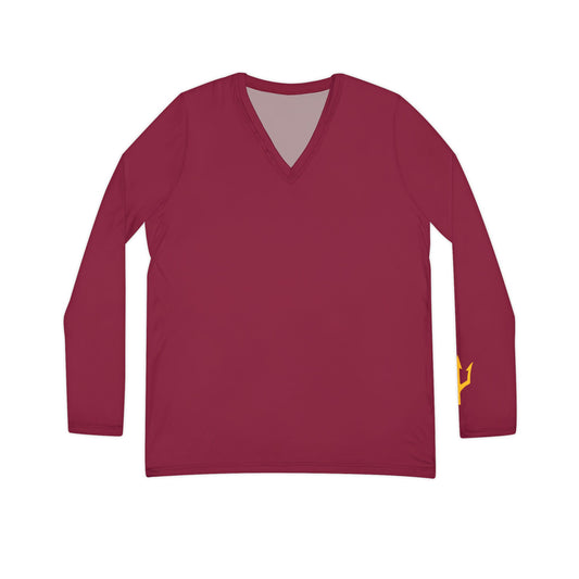 Trident Women's Long Sleeve V-Neck Shirt, Maroon