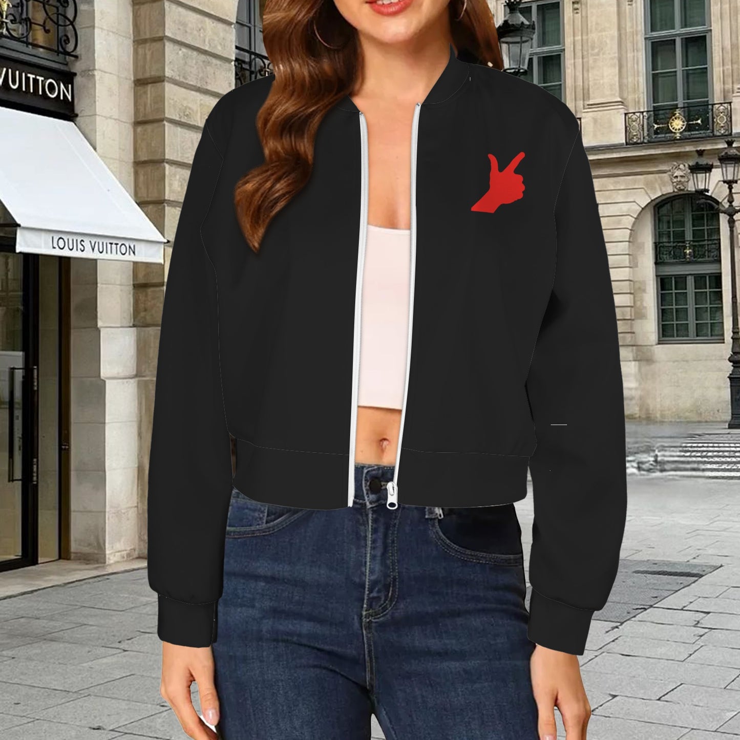 Black Guns Up Bomber Jacket